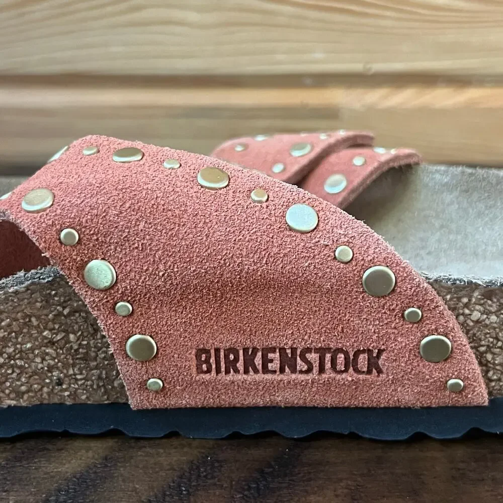 Birkenstock Gizeh Rivet Border Sandals 41 Dark Rust Terracotta Suede Thong Stud - Picture 11 of 16